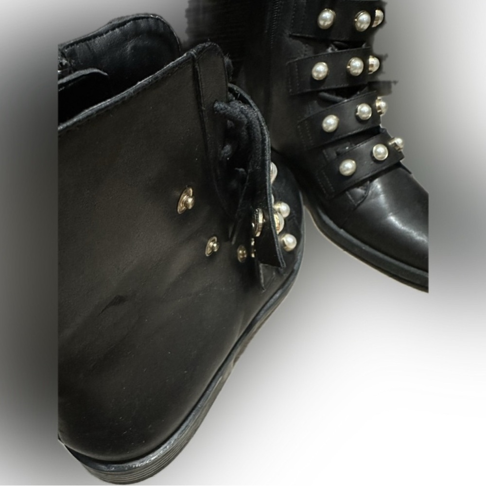 Zara Pearl Embellished Biker Boots - Picture 8 of 10